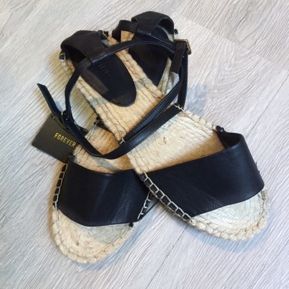 NWT Black Jute Espadrille Slide Flat Sandals 9 New